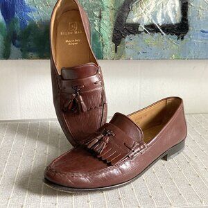 BRUNO MAGLI Men's Leather Loafers Tempe Brown Academia Tassel Italy Made 12 M